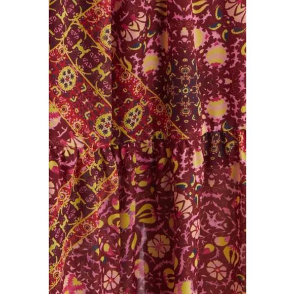 Julia Jordan Maxi Dress Sz 8 Boho Tiered Chiffon Burgundy Floral Long Sleeve - Picture 4 of 16